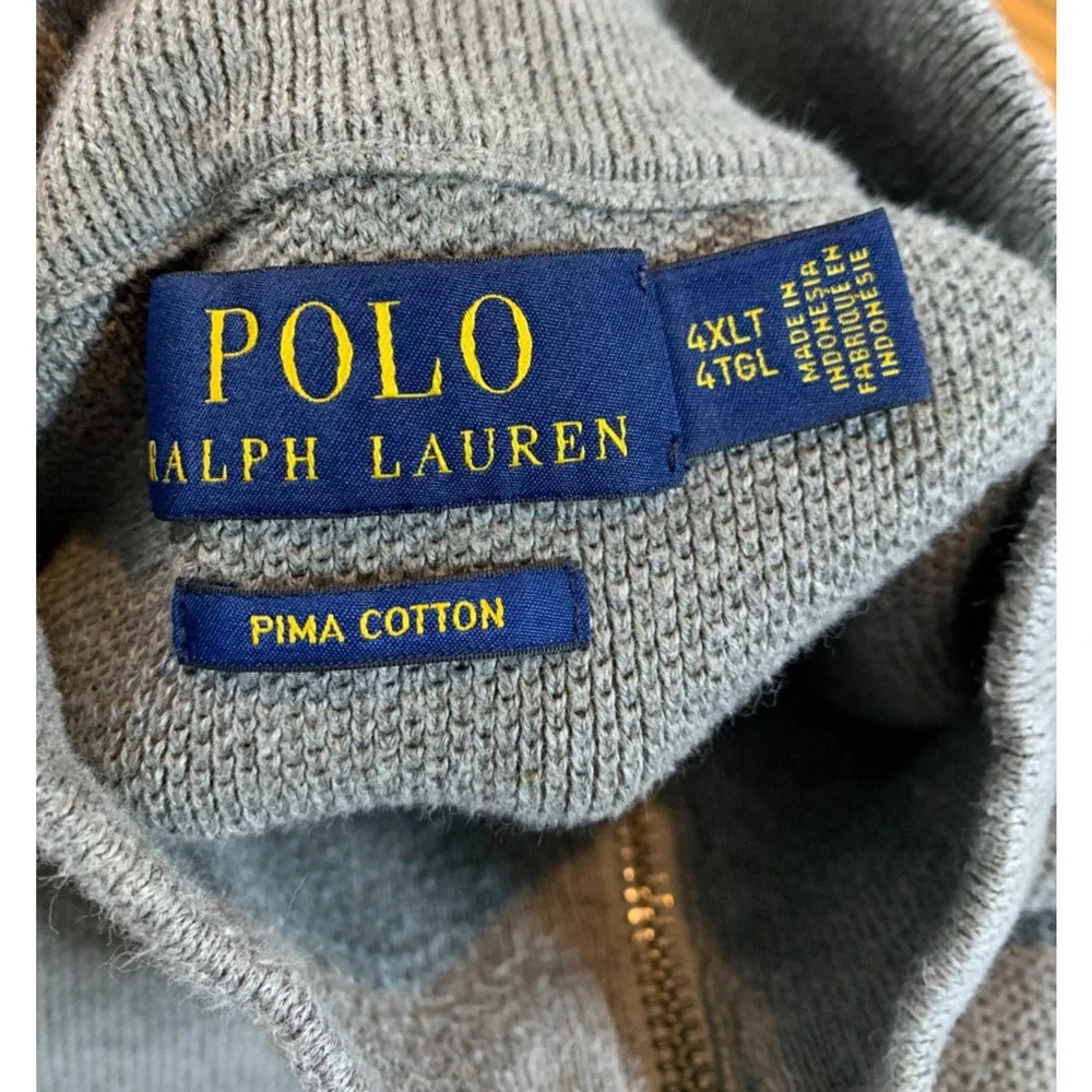 Polo Ralph Lauren Gray Mock Neck 1/4 Zip Pima Cotton Sweater Men's 4XLT